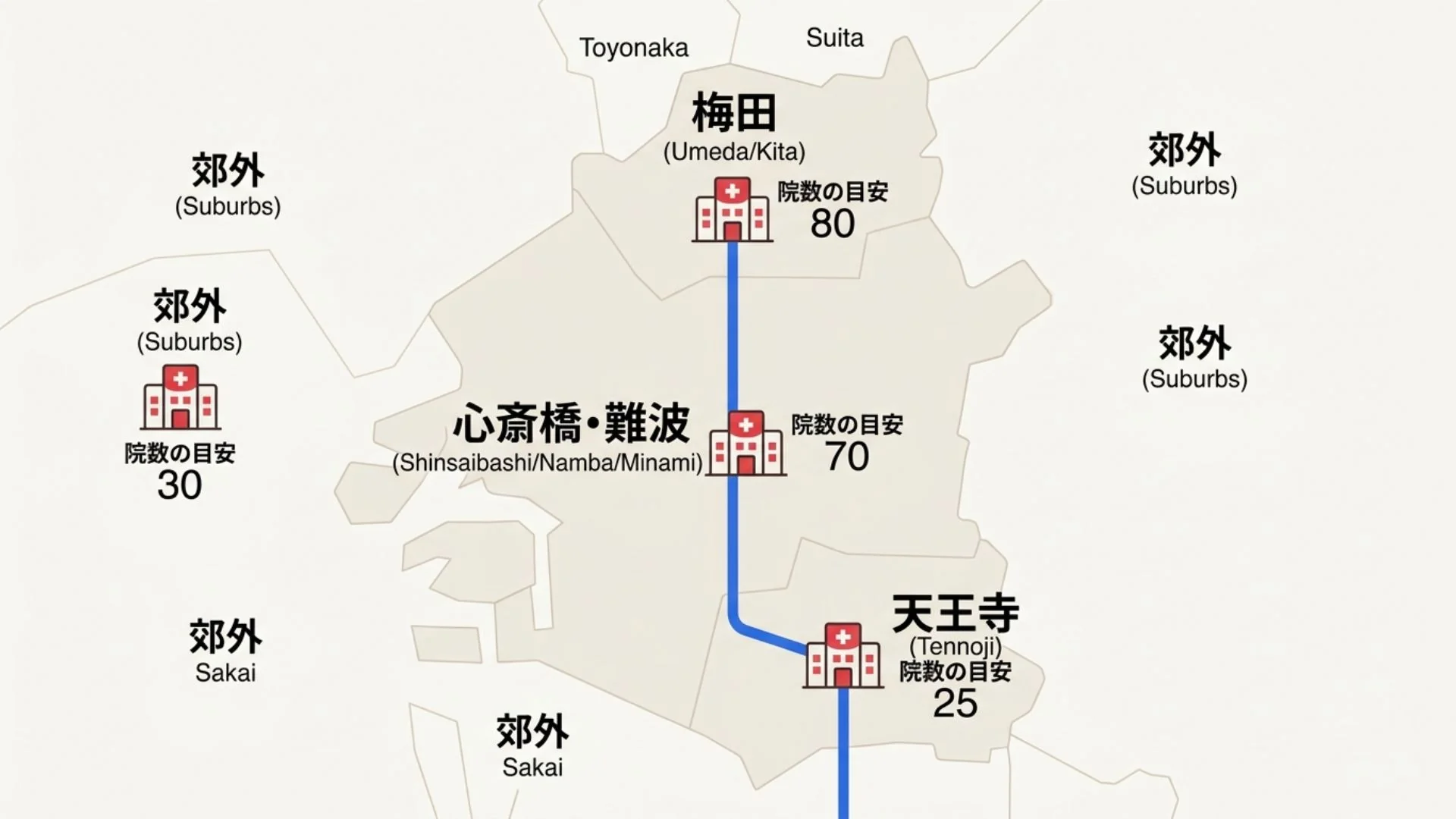 大阪の医療脱毛エリア分布マップ